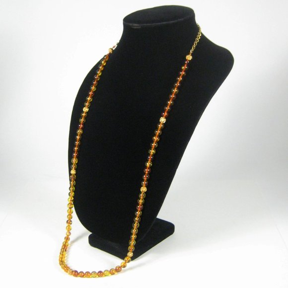 Orange Beaded Necklace 37 inch Vintage Strand Jewelry Box Clasp Upcycled - Picture 4 of 5